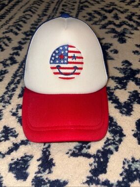Women’s adjustable  Red & White Patriotic Smile Trucker Hat